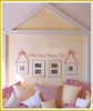 photo wall decal on wall above pillows 