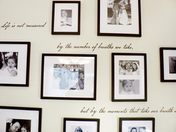 Inspirational wall decal with photos on families in black and white background